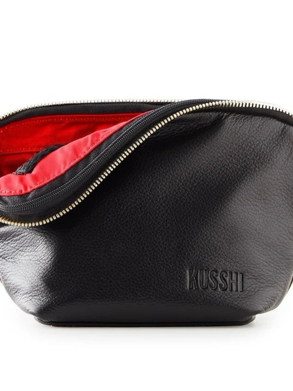 Kusshi Black Leather Everyday Makeup Bag